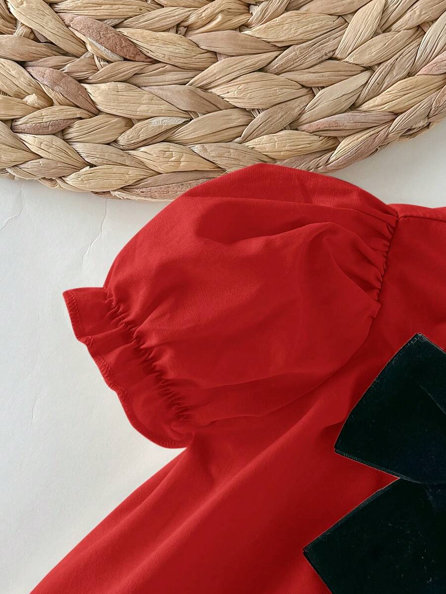 Baby Apricot Bowknot Long Sleeve Dress for Cute Daily and Outdoor Wear