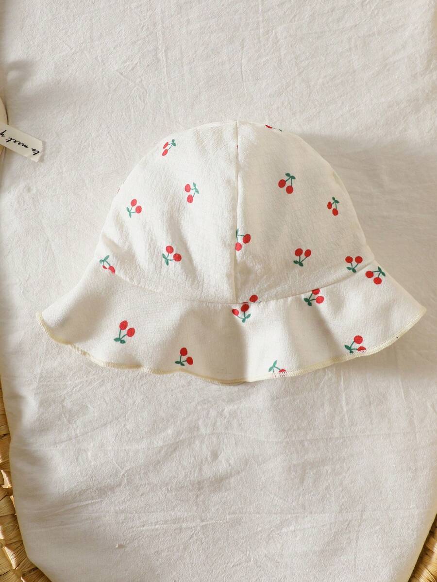Baby Cherry Print Sleeveless Dress and Red Hat Set for Cute Summer Outings
