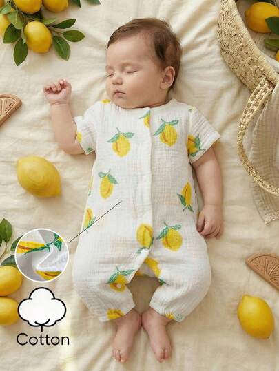 Baby Lemon Print Romper Pants for Casual Summer Daily Wear and Playtime