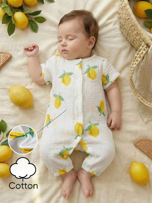 Baby Lemon Print Romper Pants for Casual Summer Daily Wear and Playtime