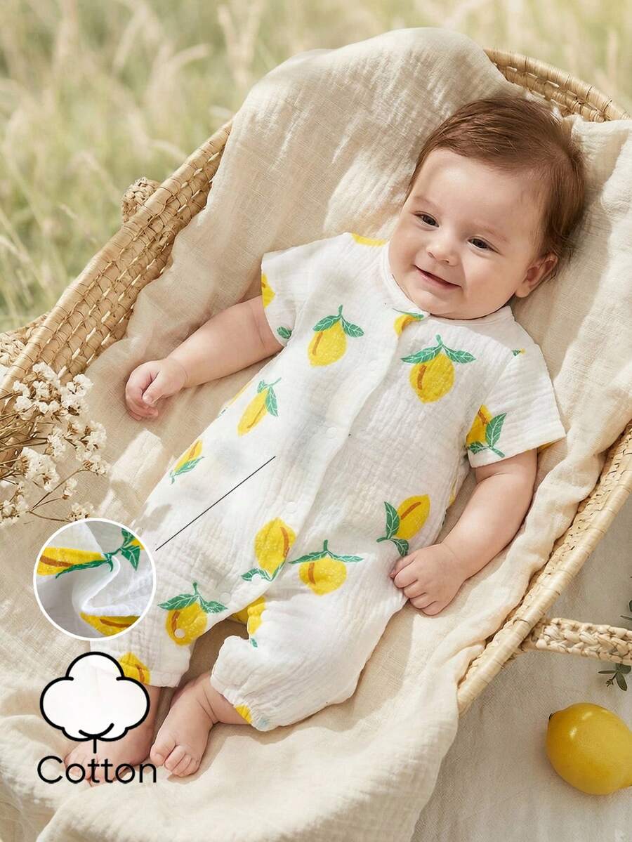 Baby Lemon Print Romper Pants for Casual Summer Daily Wear and Playtime