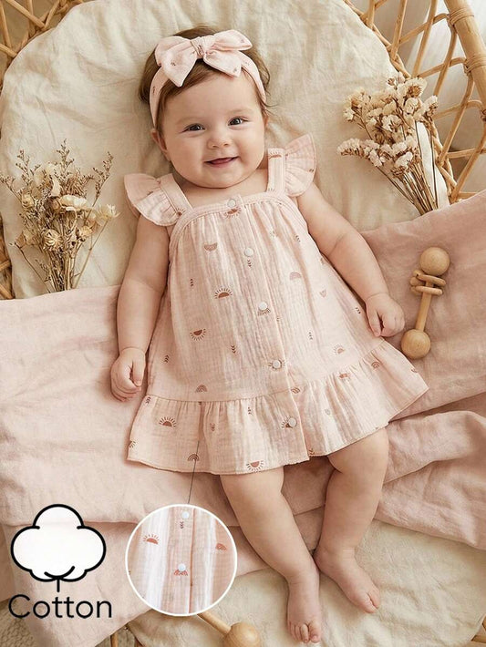 Newborn Girl Casual Chic Dress - Sleeveless Summer Vintage Style