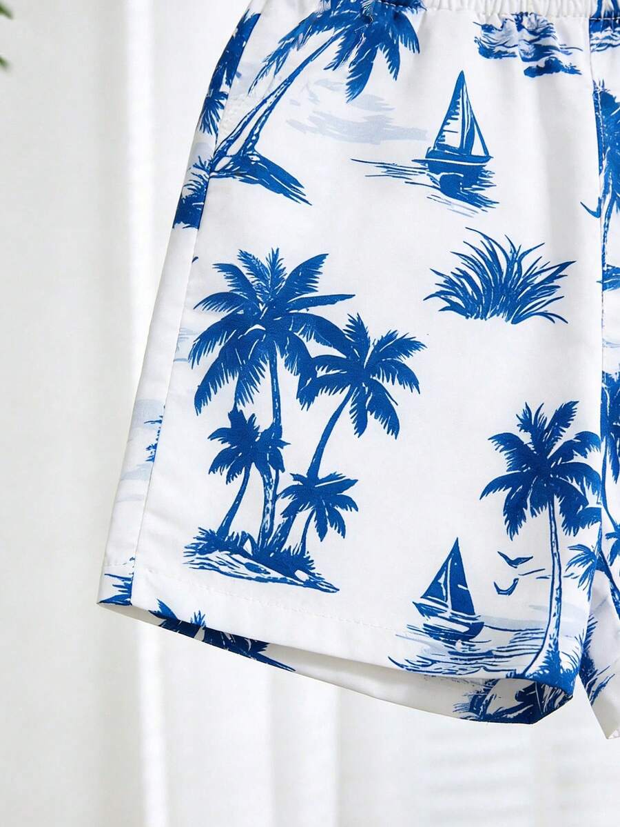 2pcs/Set Baby Boy Tropical Plant Pattern Vacation Outfit (6M-3T)