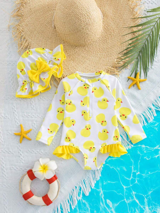 Baby Girls Cartoon Print Swimsuit Romper Casual Summer Vacation Beachwear