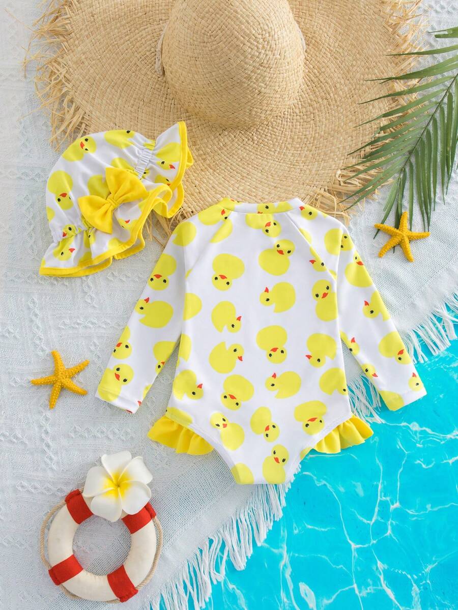 Baby Girls Cartoon Print Swimsuit Romper Casual Summer Vacation Beachwear