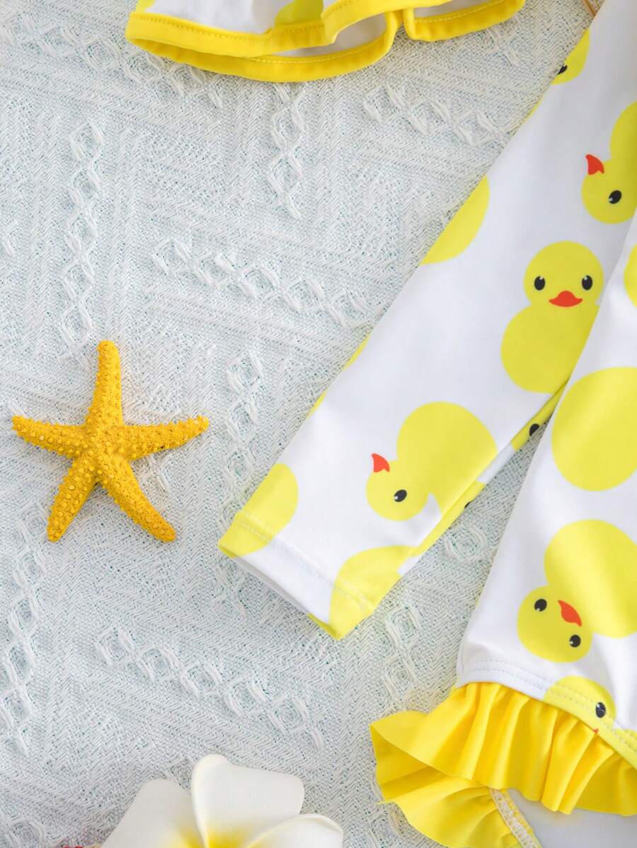 Baby Girls Cartoon Print Swimsuit Romper Casual Summer Vacation Beachwear