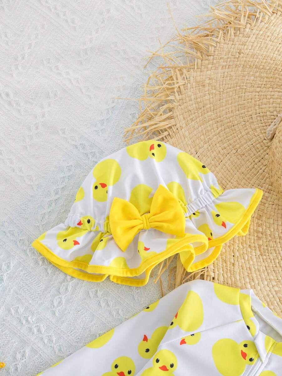 Baby Girls Cartoon Print Swimsuit Romper Casual Summer Vacation Beachwear