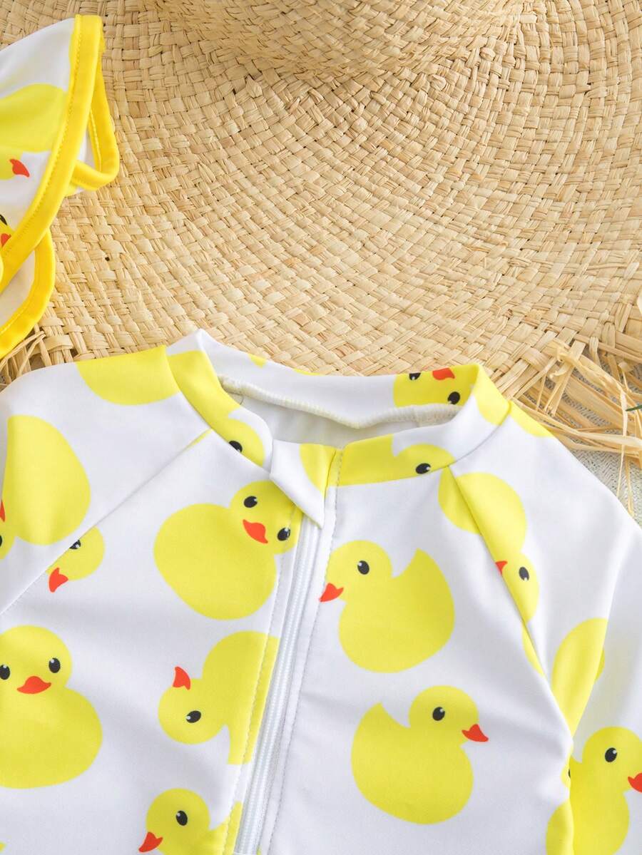 Baby Girls Cartoon Print Swimsuit Romper Casual Summer Vacation Beachwear