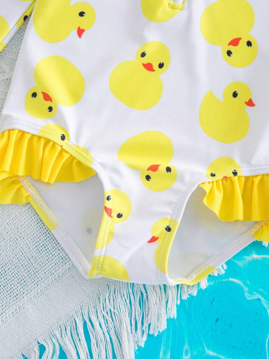 Baby Girls Cartoon Print Swimsuit Romper Casual Summer Vacation Beachwear