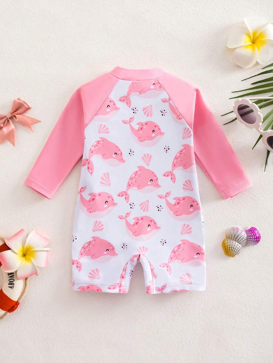 Baby Shark Print Long Sleeve One-Piece Swimsuit