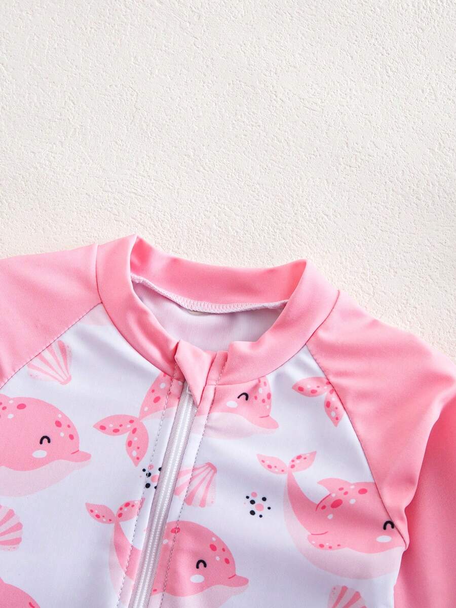 Baby Shark Print Long Sleeve One-Piece Swimsuit