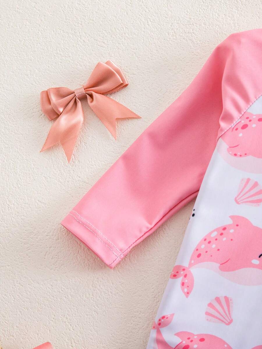 Baby Shark Print Long Sleeve One-Piece Swimsuit