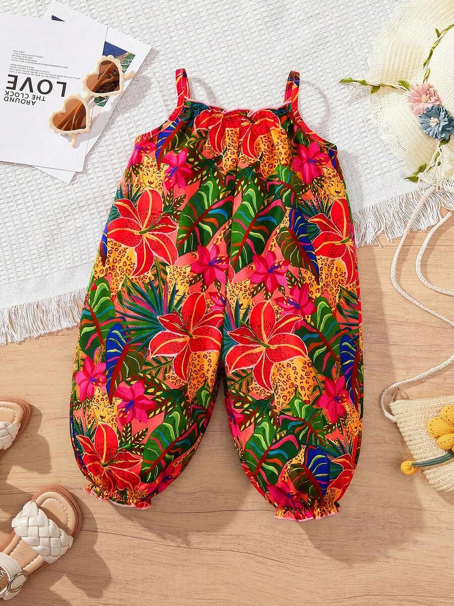 Baby Girl Tropical Floral Sleeveless Jumpsuit Hawaiian Vacation Summer Outfit