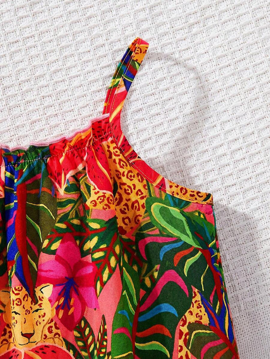 Baby Girl Tropical Floral Sleeveless Jumpsuit Hawaiian Vacation Summer Outfit