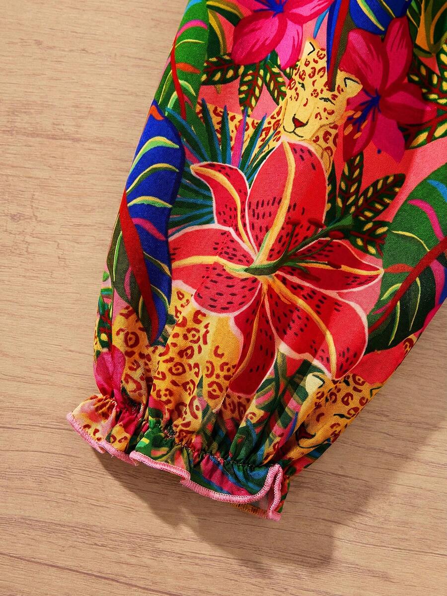 Baby Girl Tropical Floral Sleeveless Jumpsuit Hawaiian Vacation Summer Outfit