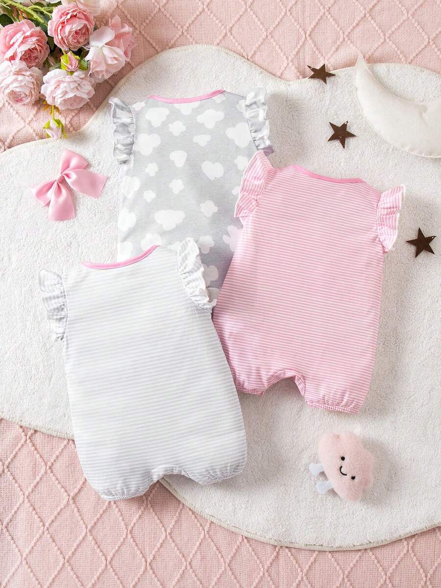 Newborn Soft Knit Summer Romper Set - 3pcs Cute Cartoon Graphic Outfits