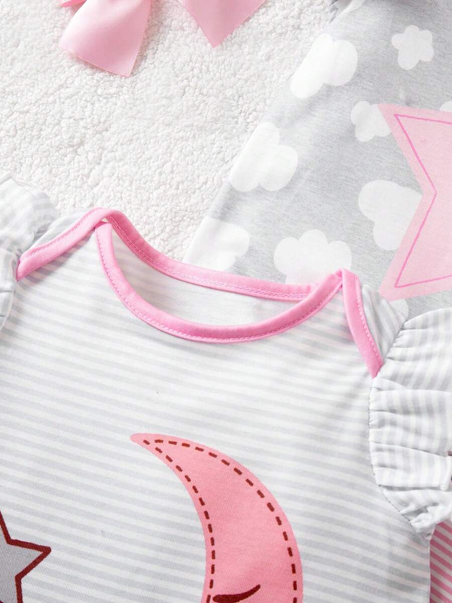 Newborn Soft Knit Summer Romper Set - 3pcs Cute Cartoon Graphic Outfits
