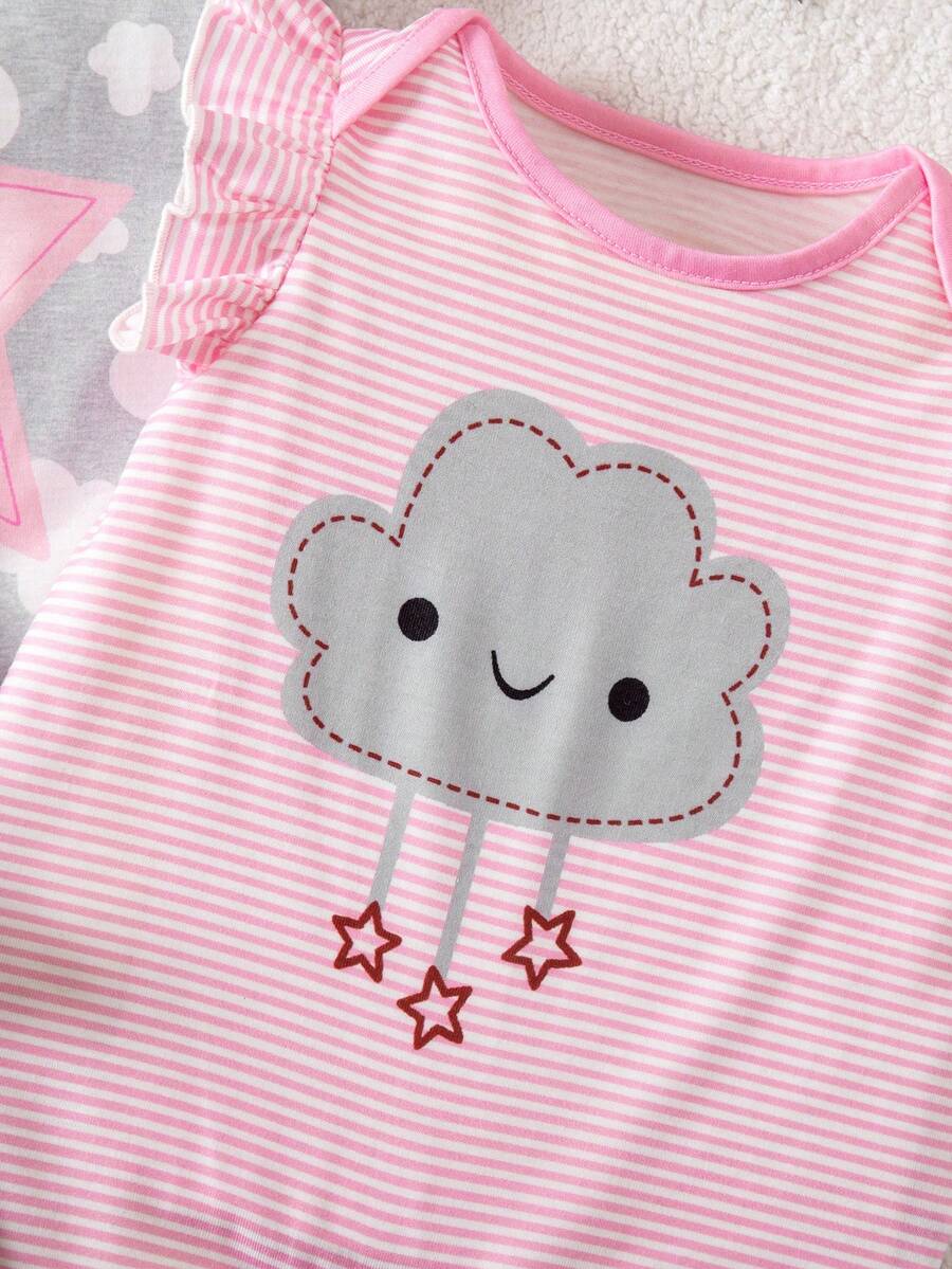 Newborn Soft Knit Summer Romper Set - 3pcs Cute Cartoon Graphic Outfits
