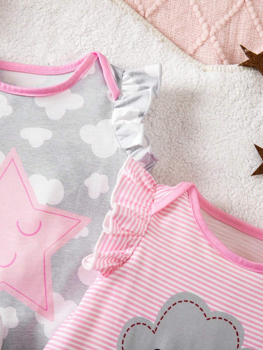 Newborn Soft Knit Summer Romper Set - 3pcs Cute Cartoon Graphic Outfits