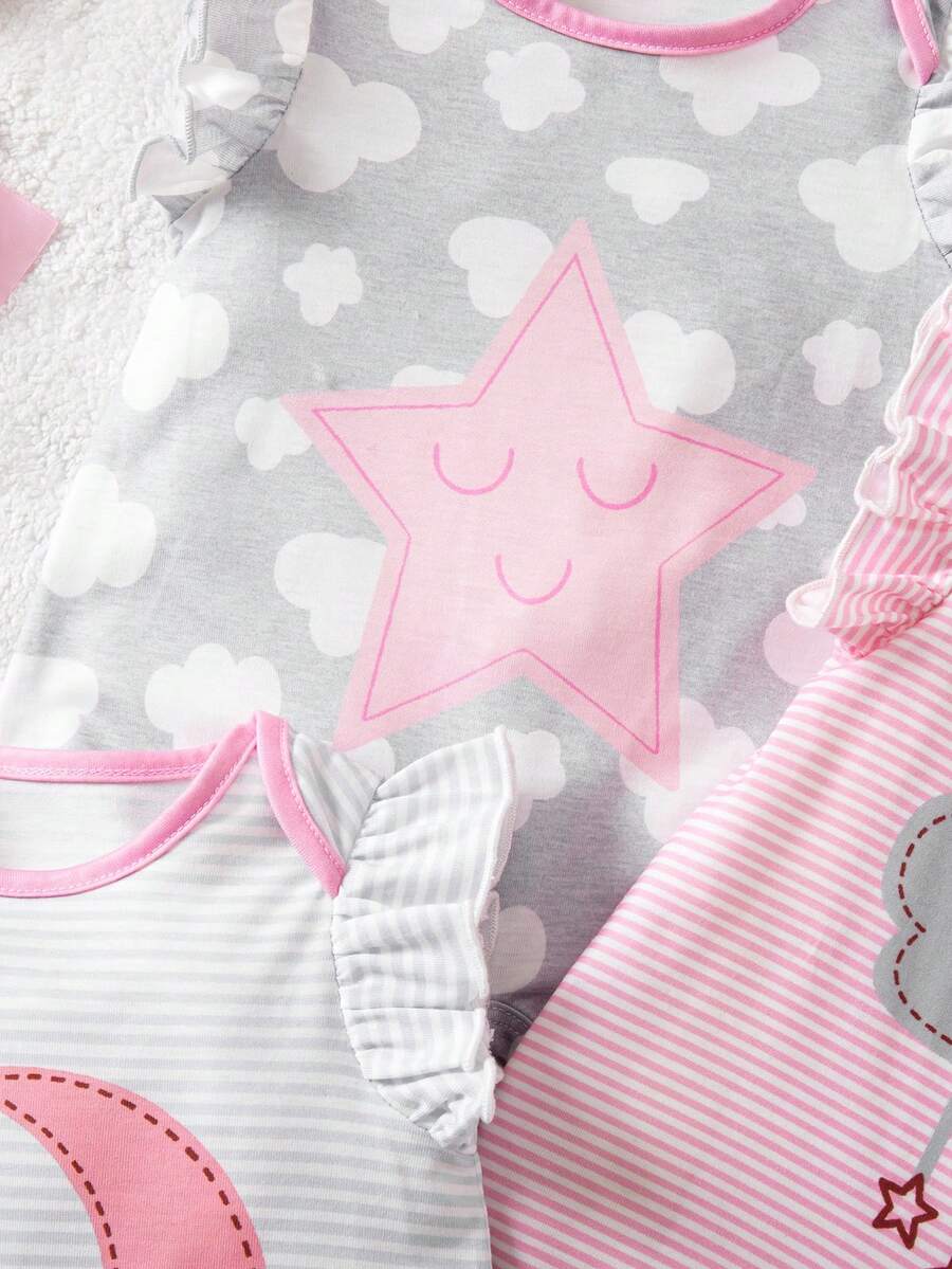 Newborn Soft Knit Summer Romper Set - 3pcs Cute Cartoon Graphic Outfits