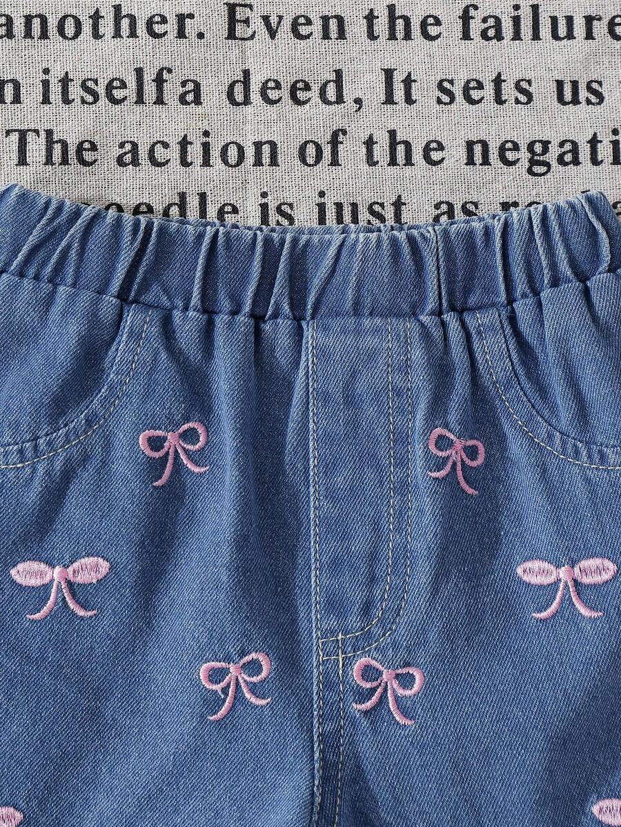 Cherry Print T-Shirt and Embroidery Pattern Contrast Shorts Set for Baby Girls