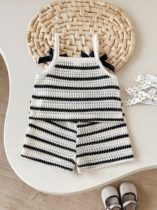 Striped Knit Camisole And Shorts Set For Baby Girls Summer Vacation Wear