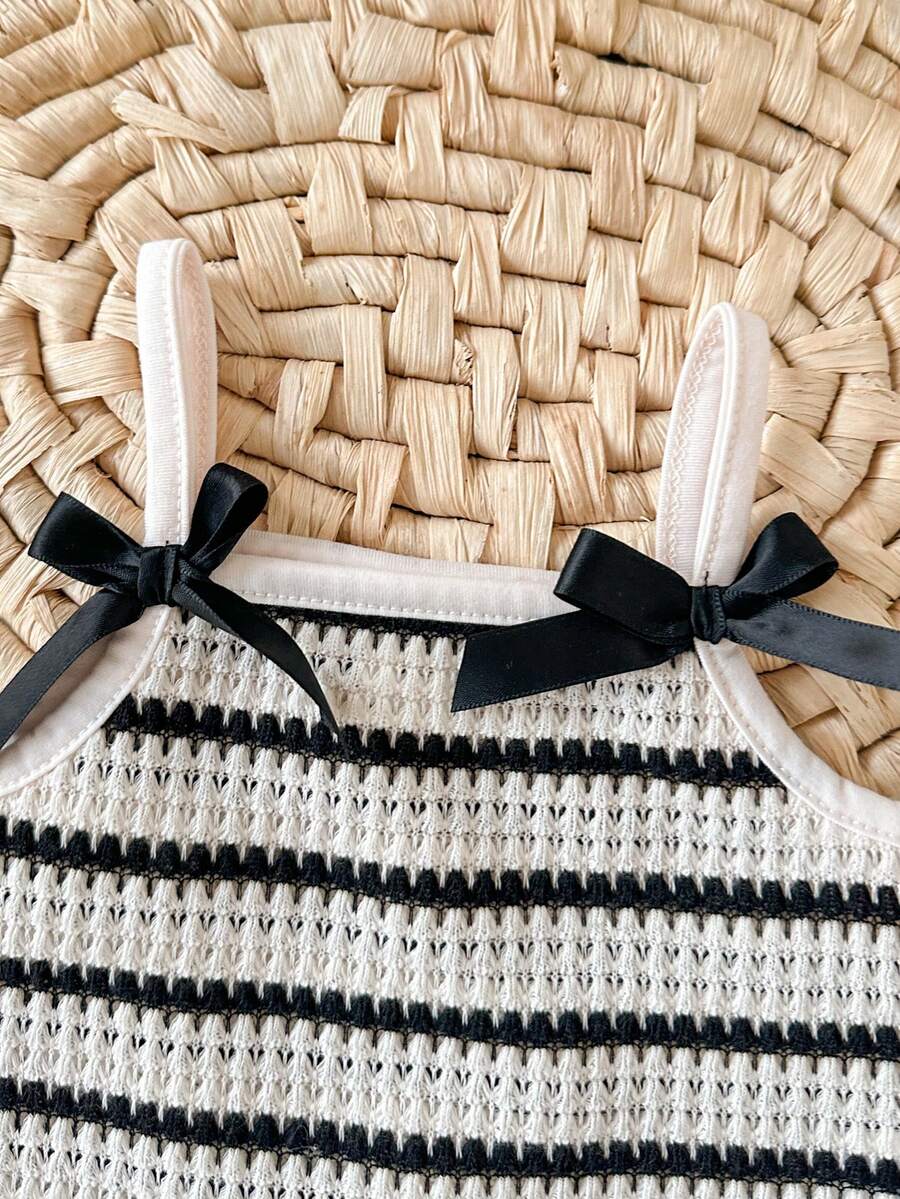 Striped Knit Camisole And Shorts Set For Baby Girls Summer Vacation Wear