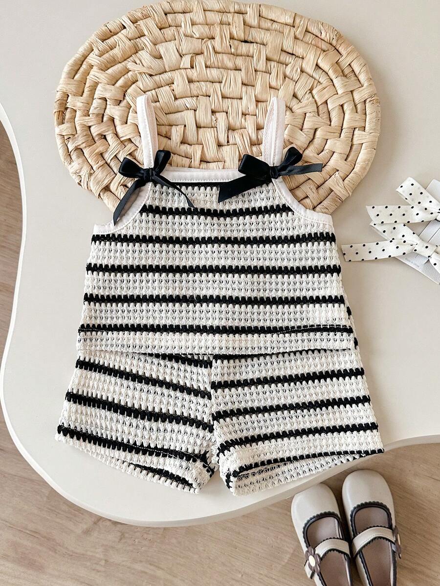 Striped Knit Camisole And Shorts Set For Baby Girls Summer Vacation Wear