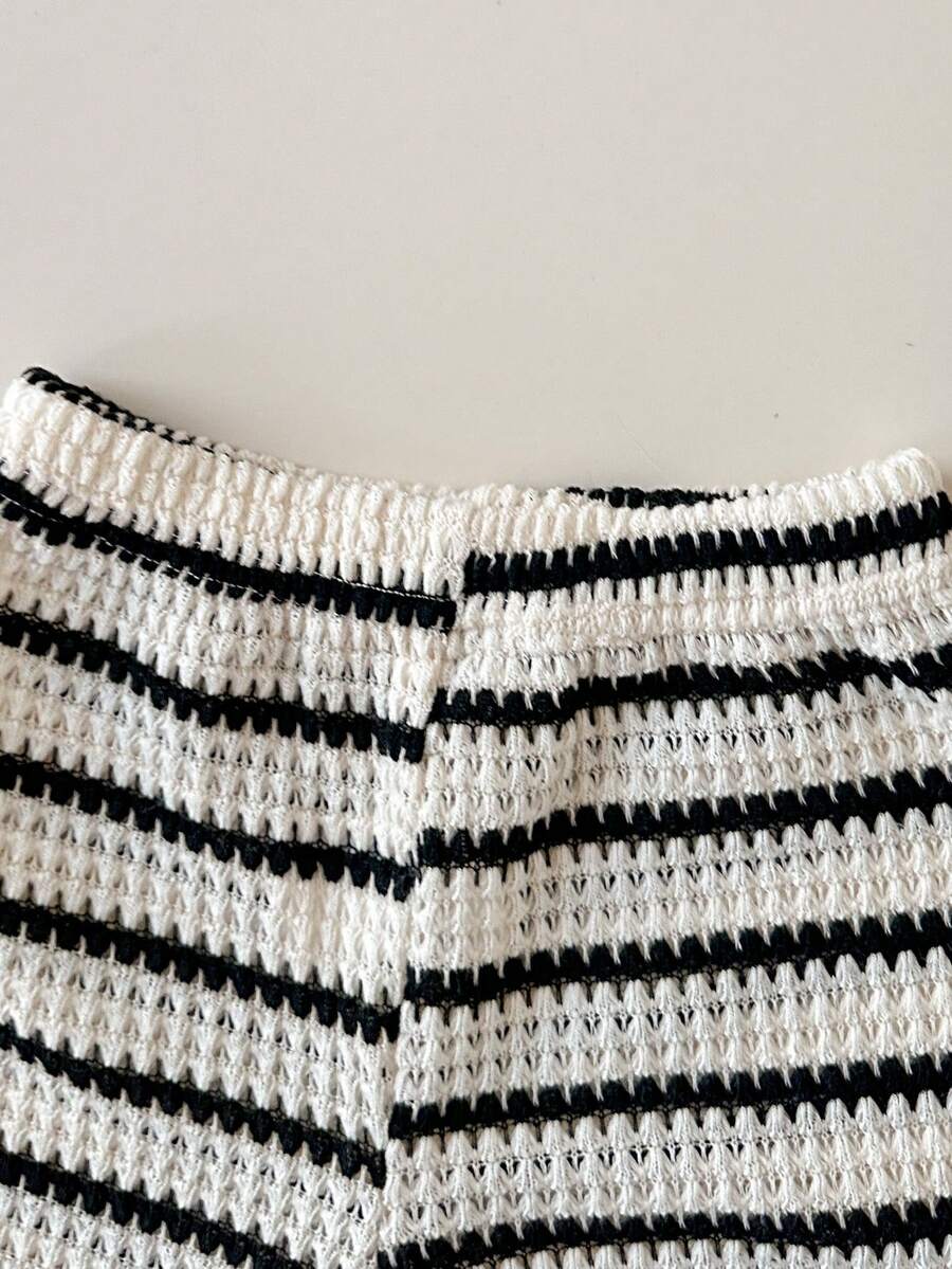 Striped Knit Camisole And Shorts Set For Baby Girls Summer Vacation Wear