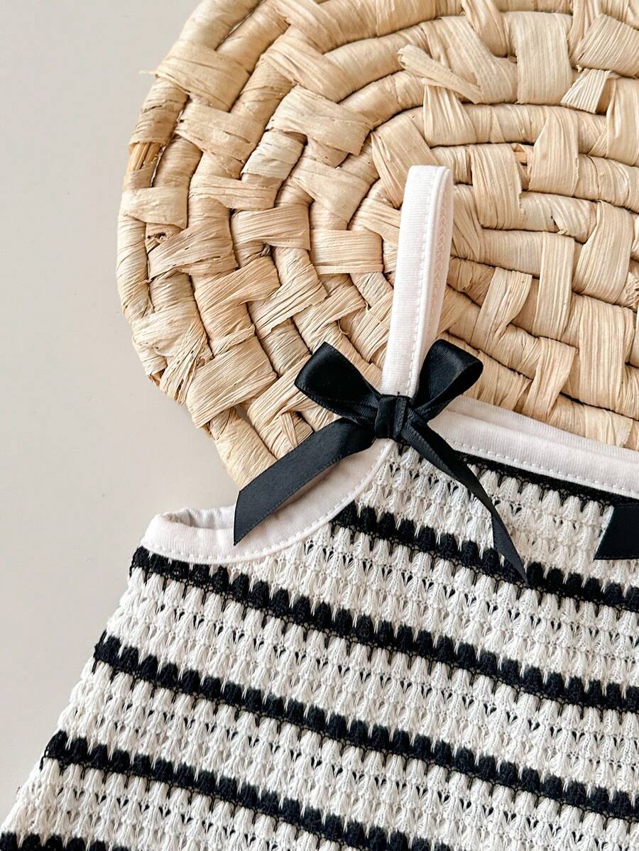 Striped Knit Camisole And Shorts Set For Baby Girls Summer Vacation Wear