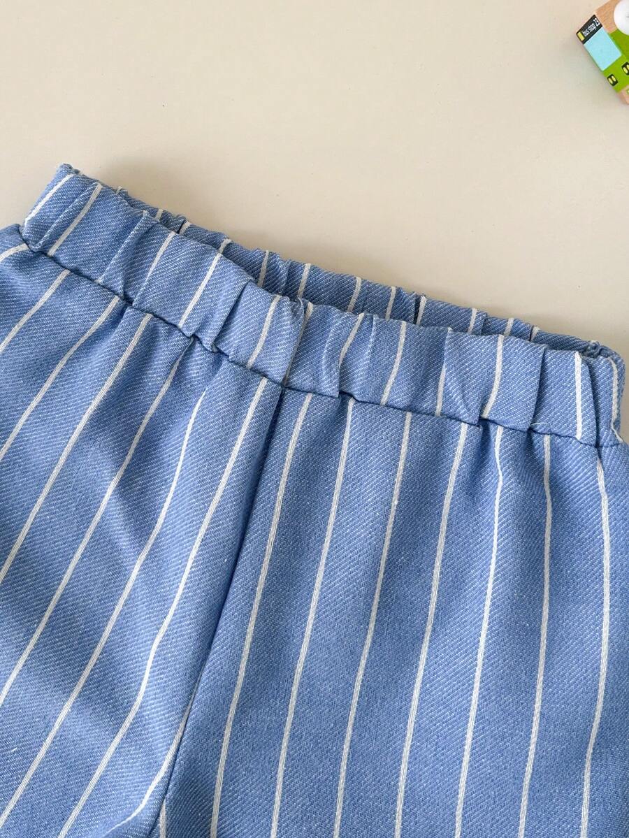 2pcs/Set Baby Boy Casual Striped Polo Collar Top & Shorts Summer Clothes