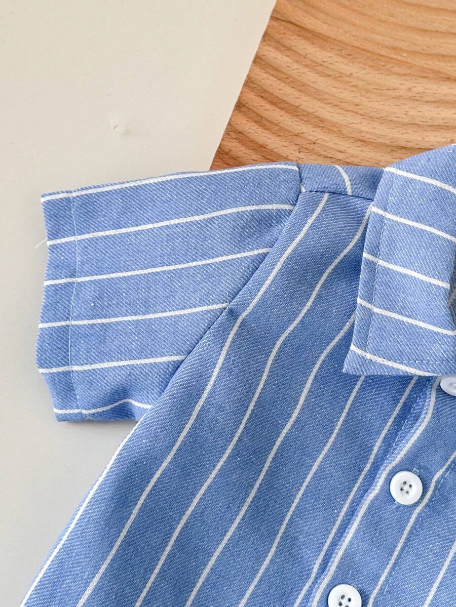 2pcs/Set Baby Boy Casual Striped Polo Collar Top & Shorts Summer Clothes
