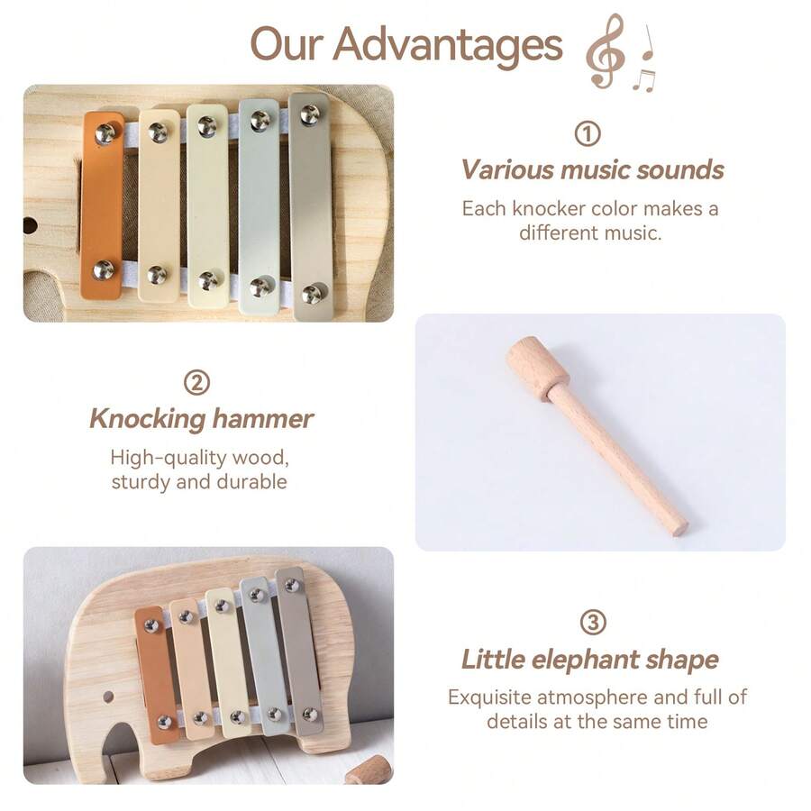 Elephant Wooden Xylophone – Macaron Baby Musical Learning Toy
