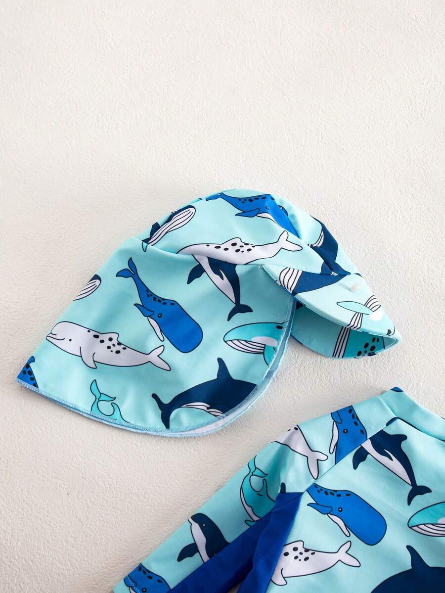 Baby Striped Dolphin Print One-Piece Swimsuit for Beach Vacation and Pool Days