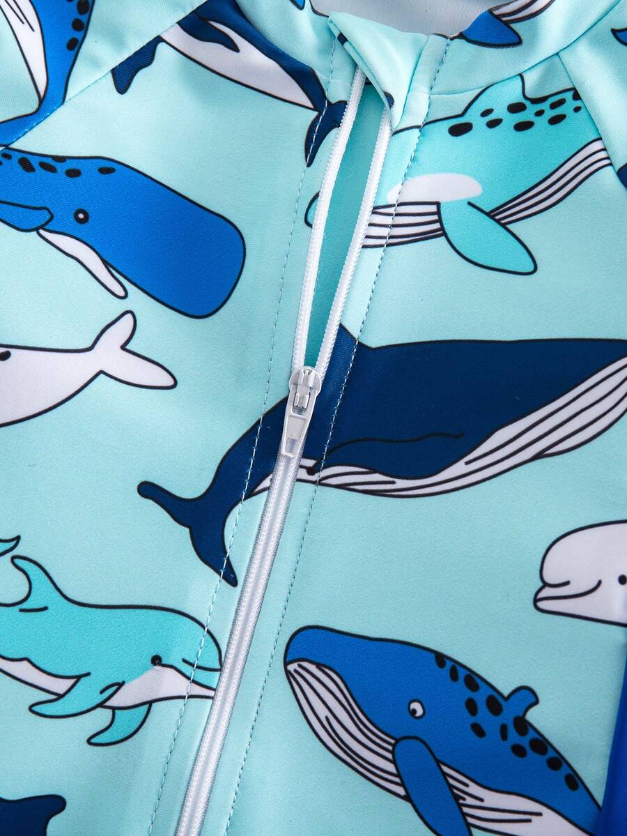 Baby Striped Dolphin Print One-Piece Swimsuit for Beach Vacation and Pool Days