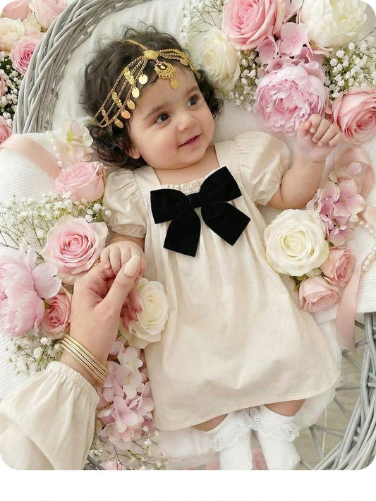 Green Plaid Short Sleeve Dress for Baby Girls - Cute Bow Accent Summer Outfit