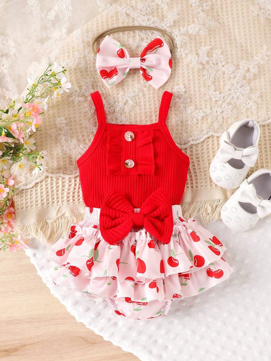 2PCS Baby Girl Lovely Bodysuit and Shorts Set for Cute Summer Daily Wear