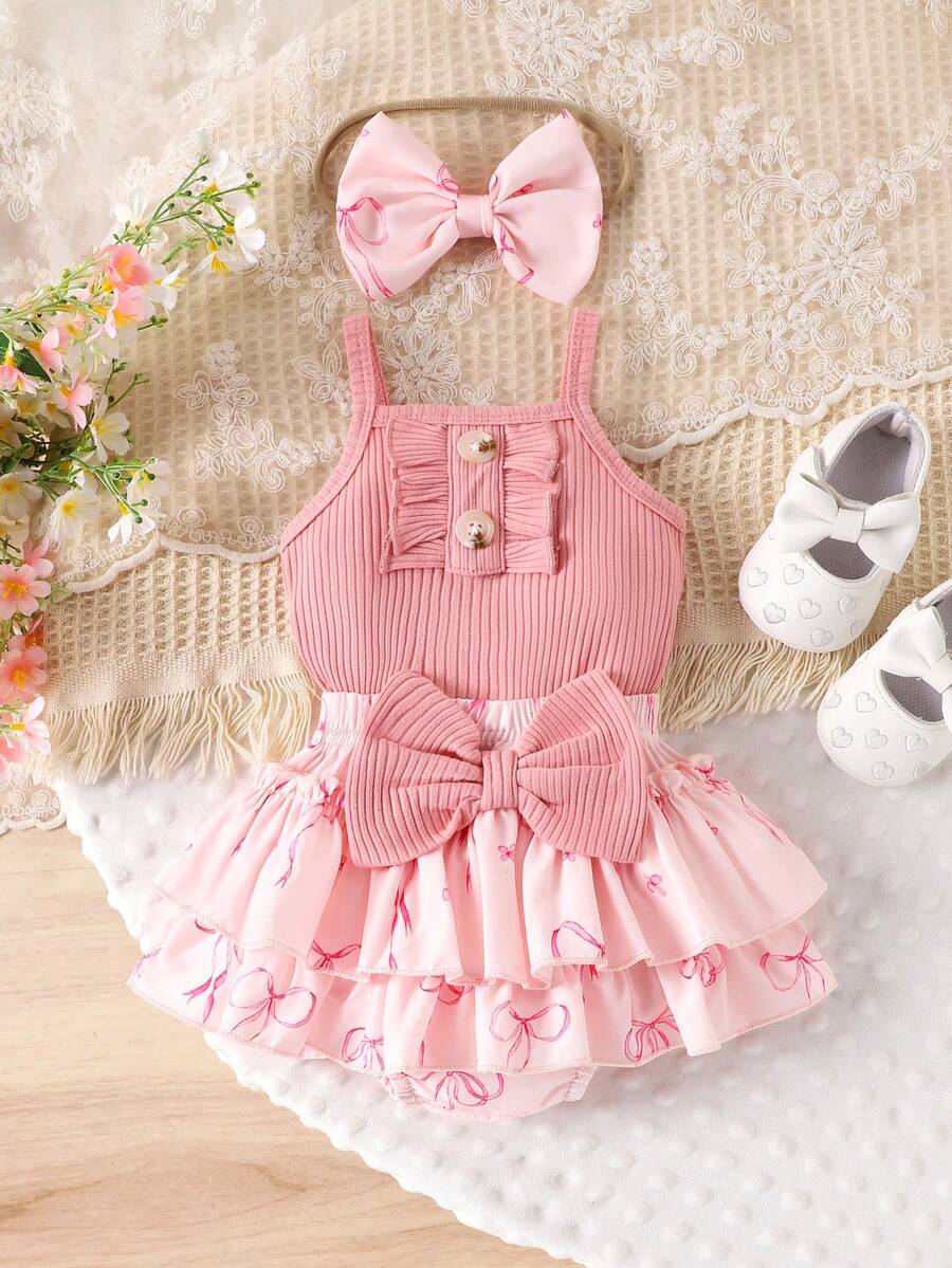 2PCS Baby Girl Lovely Bodysuit and Shorts Set for Cute Summer Daily Wear