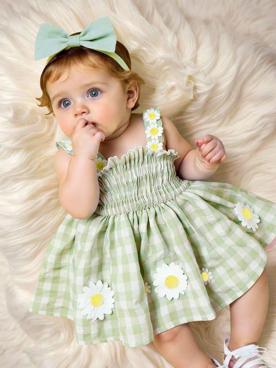 Baby Blue Plaid Floral Embroidered Cami Dress for Cute Spring and Summer Outings