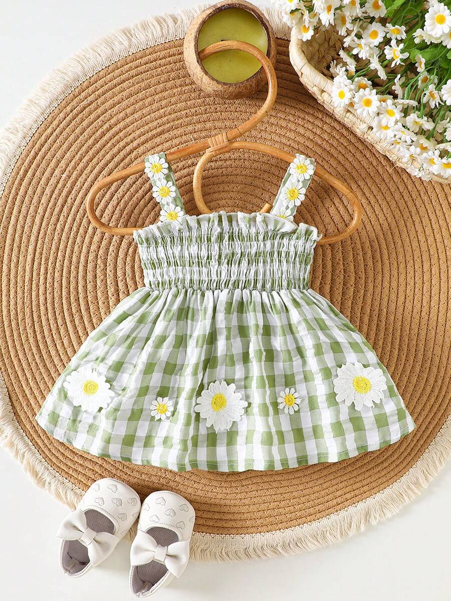 Baby Blue Plaid Floral Embroidered Cami Dress for Cute Spring and Summer Outings