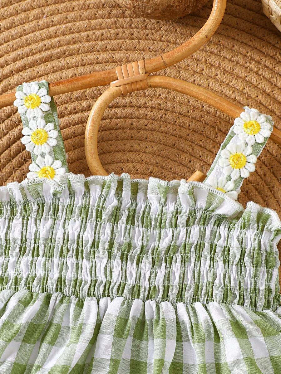 Baby Blue Plaid Floral Embroidered Cami Dress for Cute Spring and Summer Outings