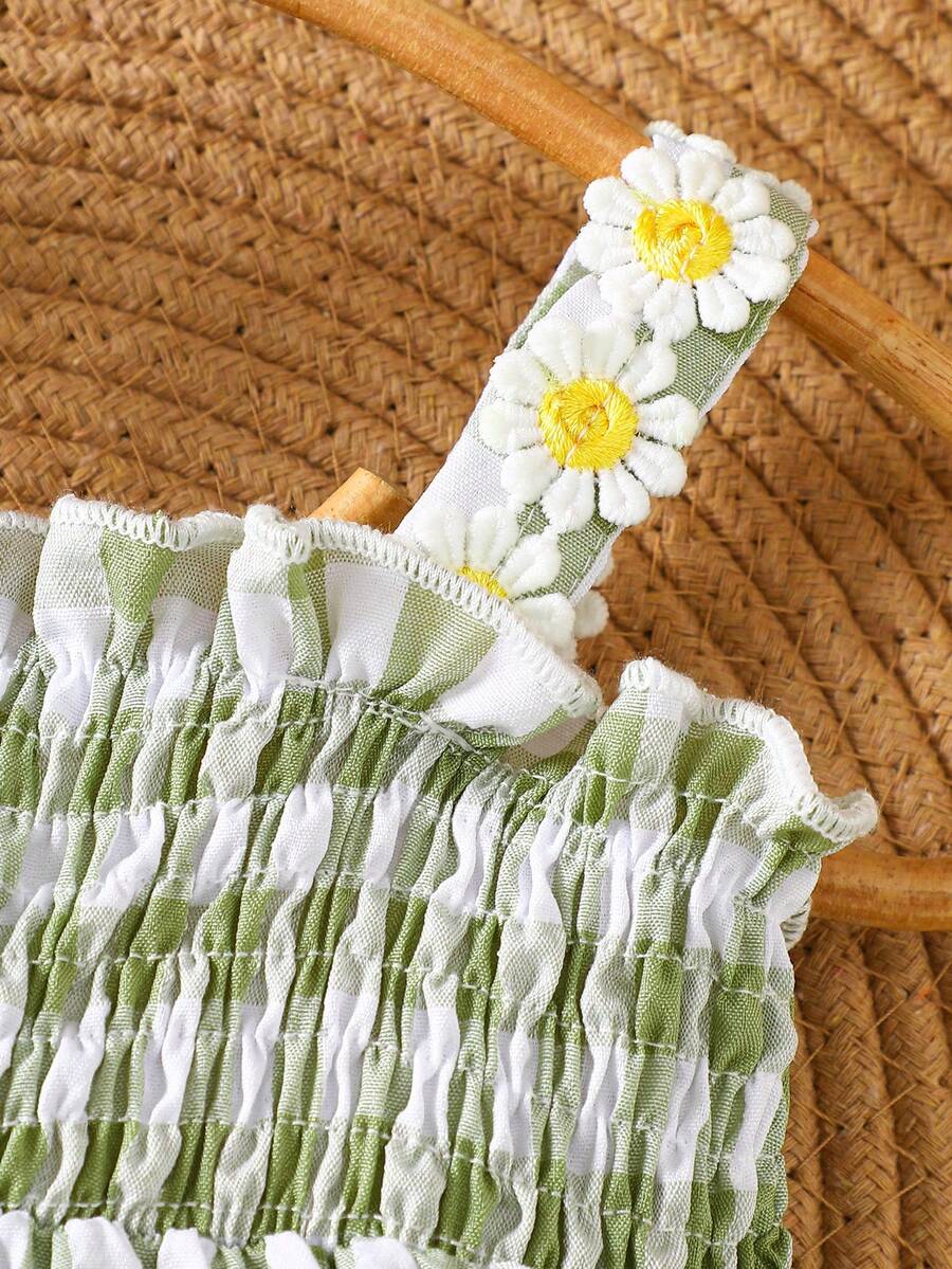 Baby Blue Plaid Floral Embroidered Cami Dress for Cute Spring and Summer Outings