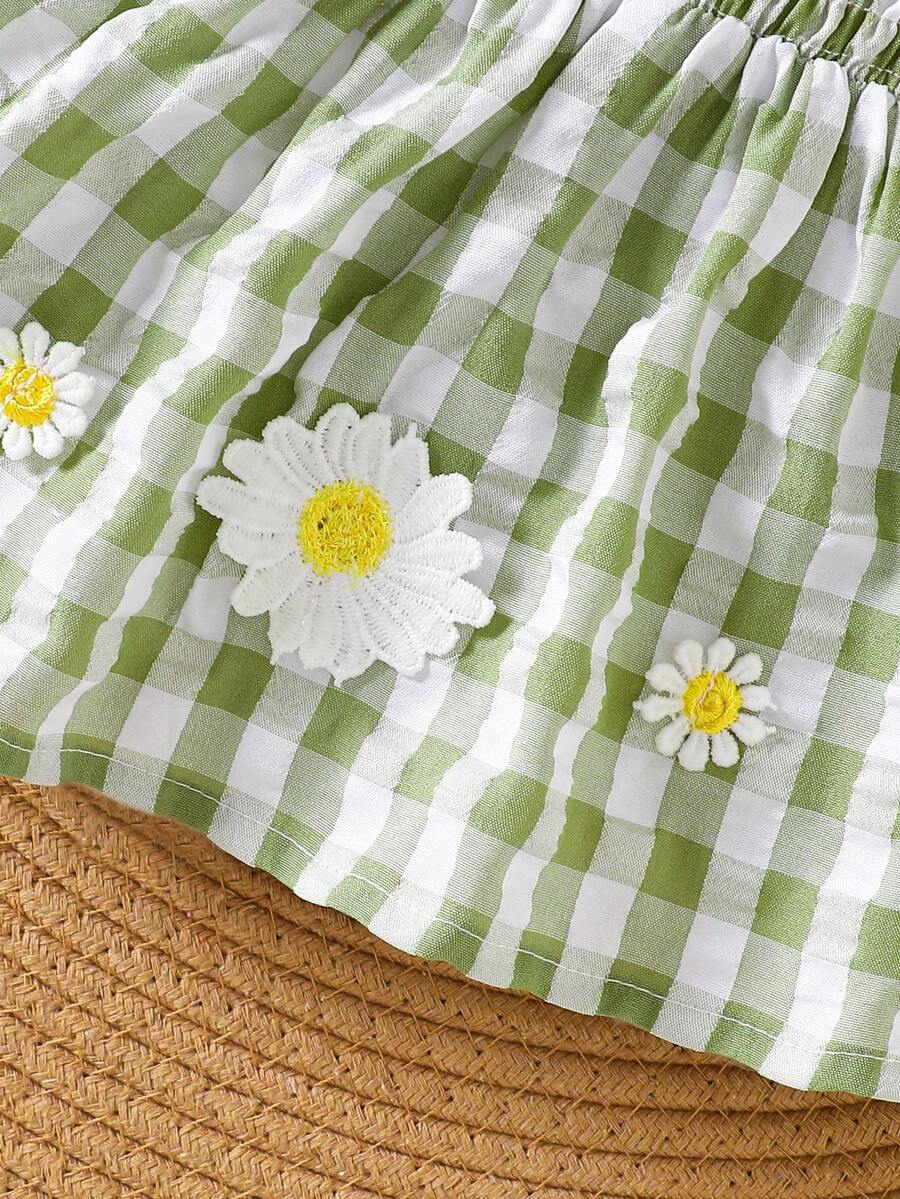 Baby Blue Plaid Floral Embroidered Cami Dress for Cute Spring and Summer Outings