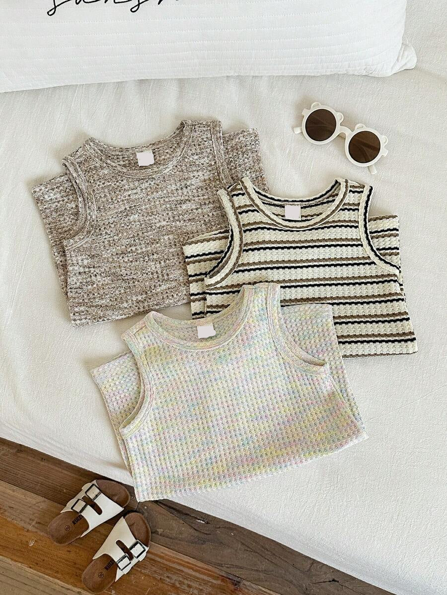 Unisex Baby Solid Color Soft Knit Sleeveless Romper 3 Piece Outfit Set