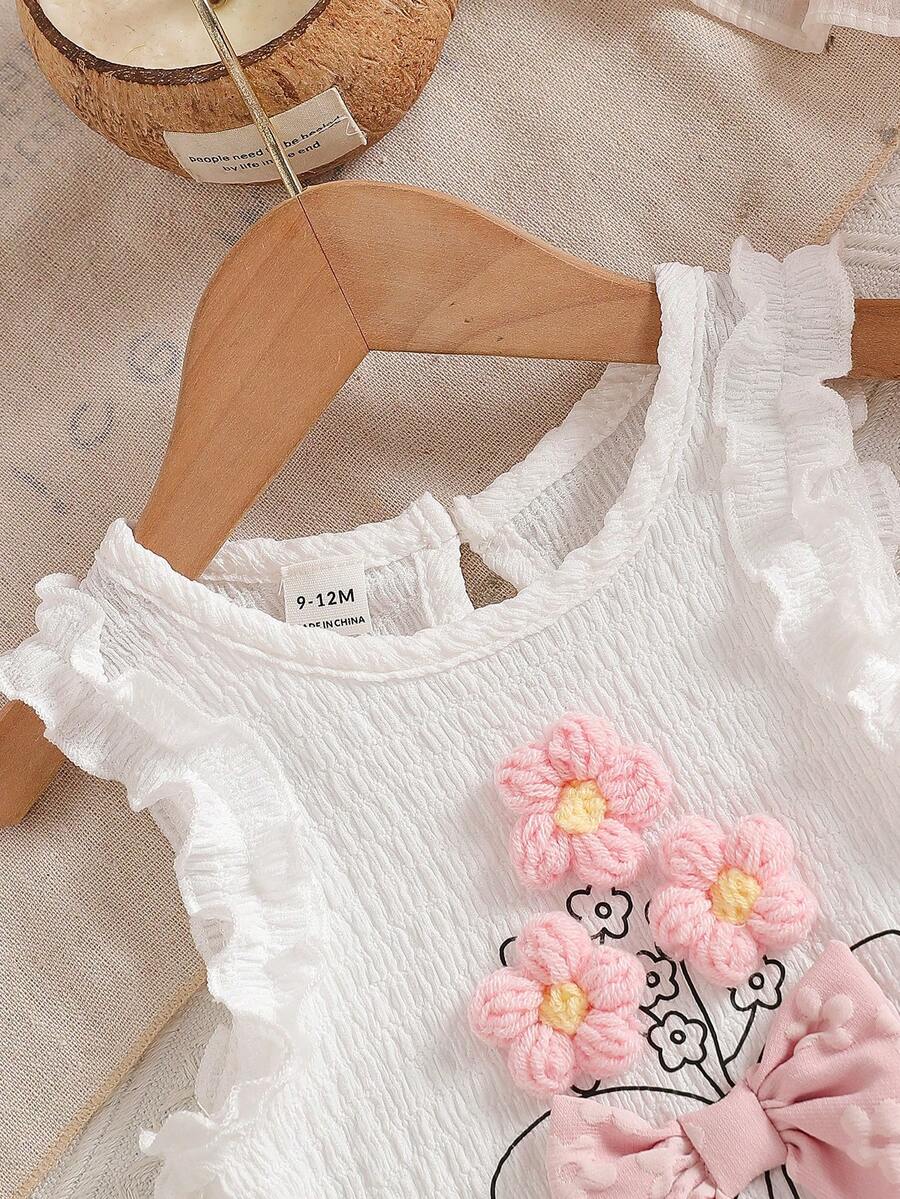 Cute Two Piece Summer Clothing Set For Little Girls Jacquard Style