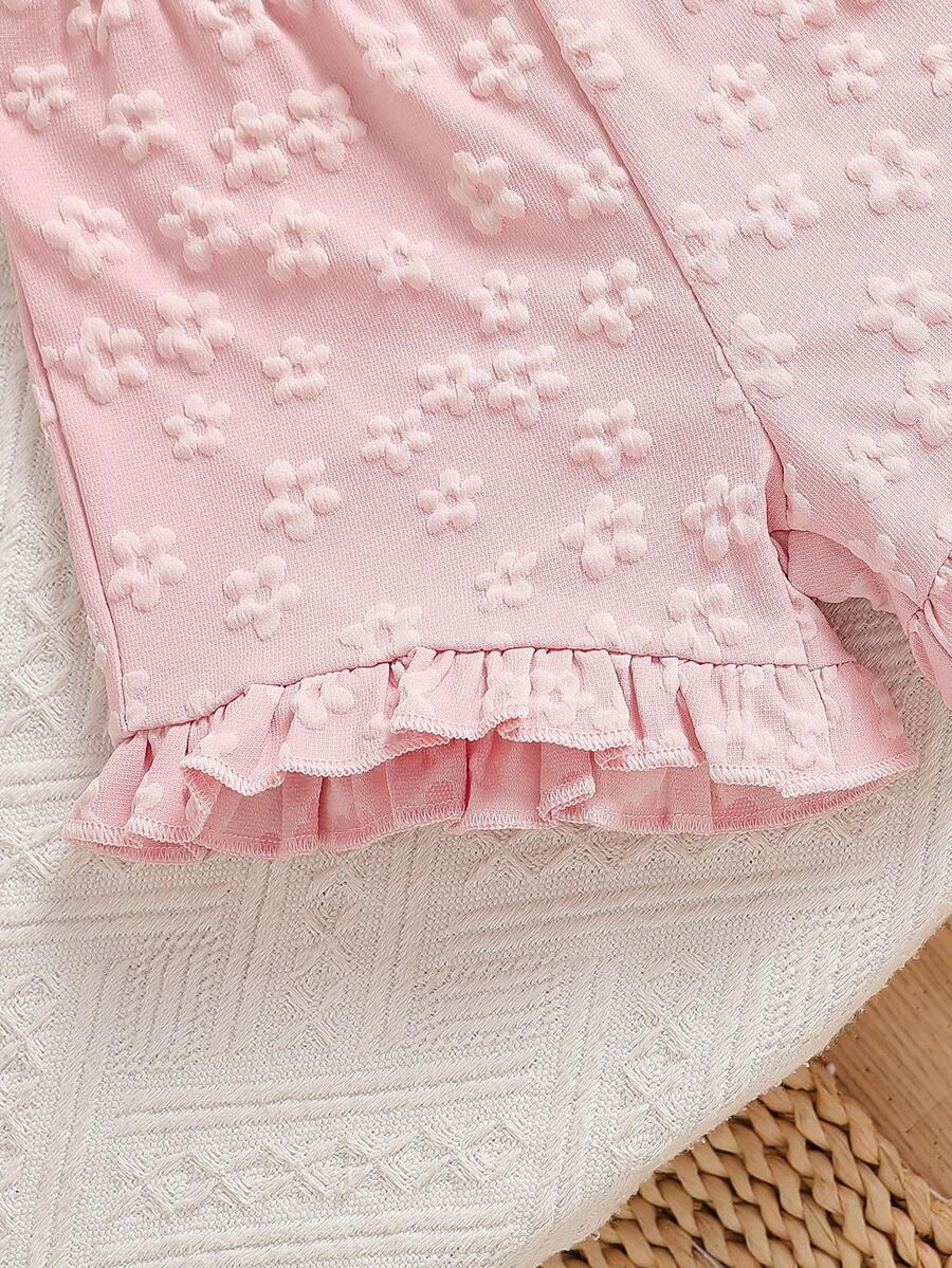 Cute Two Piece Summer Clothing Set For Little Girls Jacquard Style