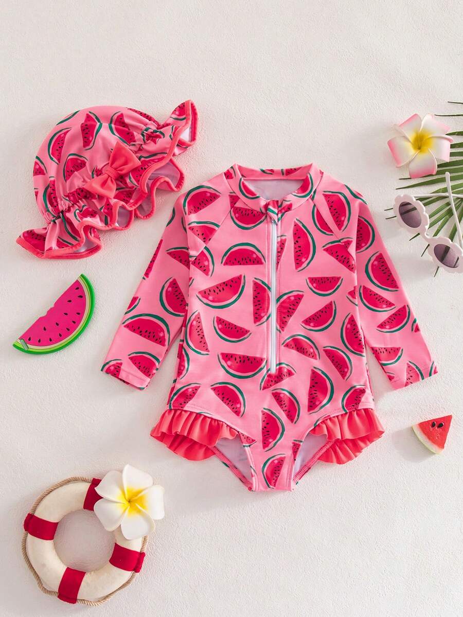 Baby Girls Cartoon Print Swimsuit Romper Casual Summer Vacation Beachwear