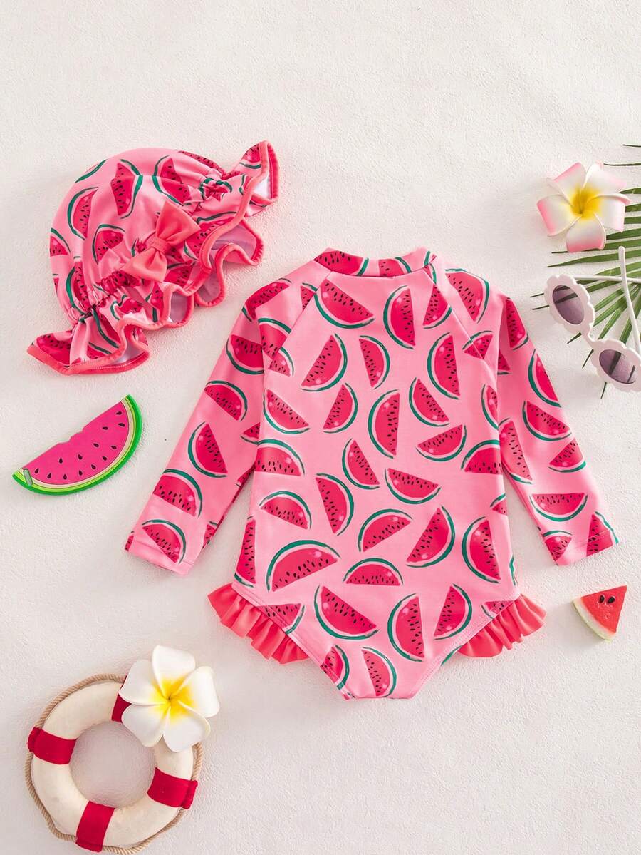 Baby Girls Cartoon Print Swimsuit Romper Casual Summer Vacation Beachwear