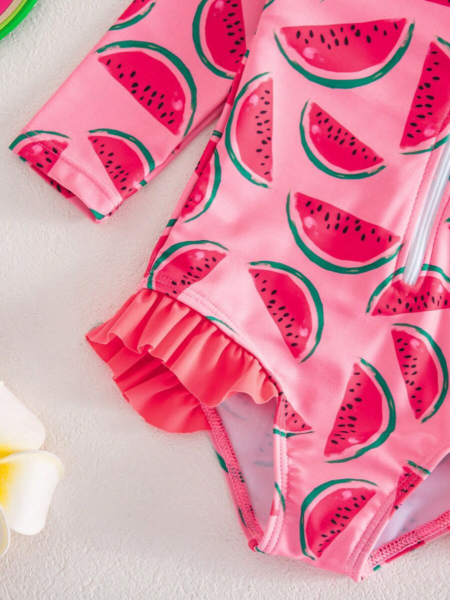 Baby Girls Cartoon Print Swimsuit Romper Casual Summer Vacation Beachwear