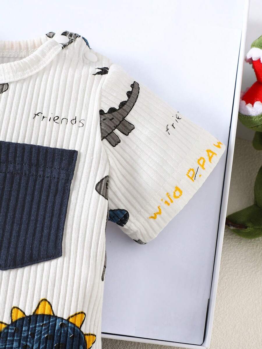 2PCS Baby Boy Dinosaur Print Top and Green Pants Set for Cute Casual Daily Wear